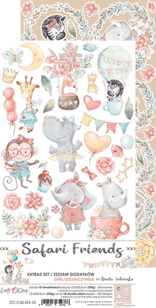 Zestaw dodatków do scrapbookingu Craft O'Clock - Safari Friends - Dziewczynka