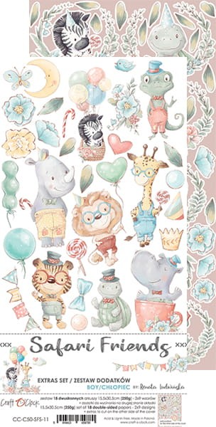 Zestaw dodatków do scrapbookingu Craft O'Clock - Safari Friends - Chłopiec