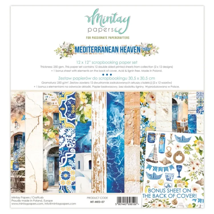 Zestaw papierów do scrapbookingu Mintay Papers - MEDITERRANEAN HEAVEN 30x30.webp