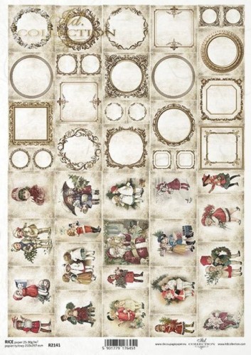 Papier ryżowy do decoupage Itd Collection A4 (R2141) - vintage, kalendarz adwentowy, postacie, liczby....jpg