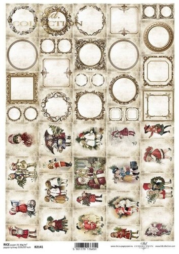 Papier ryżowy do decoupage Itd Collection A4 (R2141) - vintage, kalendarz adwentowy, postacie, liczby... (2).jpg