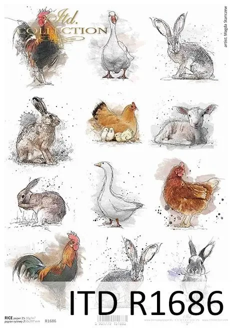 Pastelowe kolory, tagi, 12 małych obrazków, kogut, kura, królik, zając, kurczaki, Wielkanoc, wokół farmy (2).webp