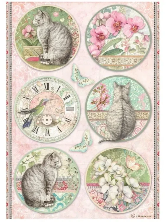 stamperia-papier-ryzowy-a4-orchids-cats-okragle-dekory.webp
