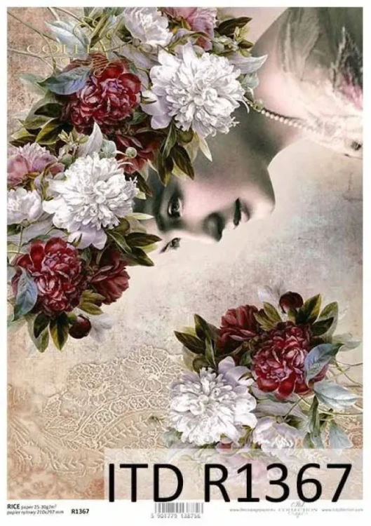 Papier ryżowy do decoupage Itd Collection A4 - Kobieta w kwiatowej fryzurze R1367-1.webp