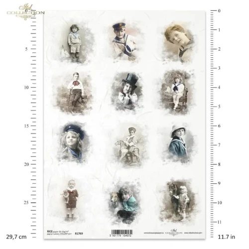 Papier ryżowy do decoupage Itd Collection A4 - dzieci-sty-vintage R1769-1.webp
