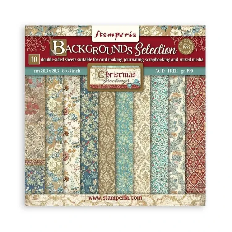 SBBS87-Stamperia-8x8-Paper-Pad-Christmas-Greetings-Backgrounds.webp